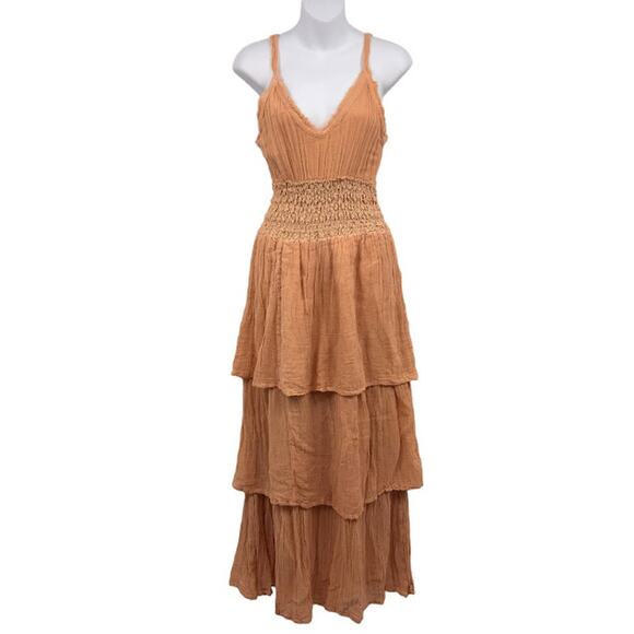 Jen's Pirate Booty Heart Of Gold Midi Dress M Tiered Sleeveless V-Neck  Gauze NWT